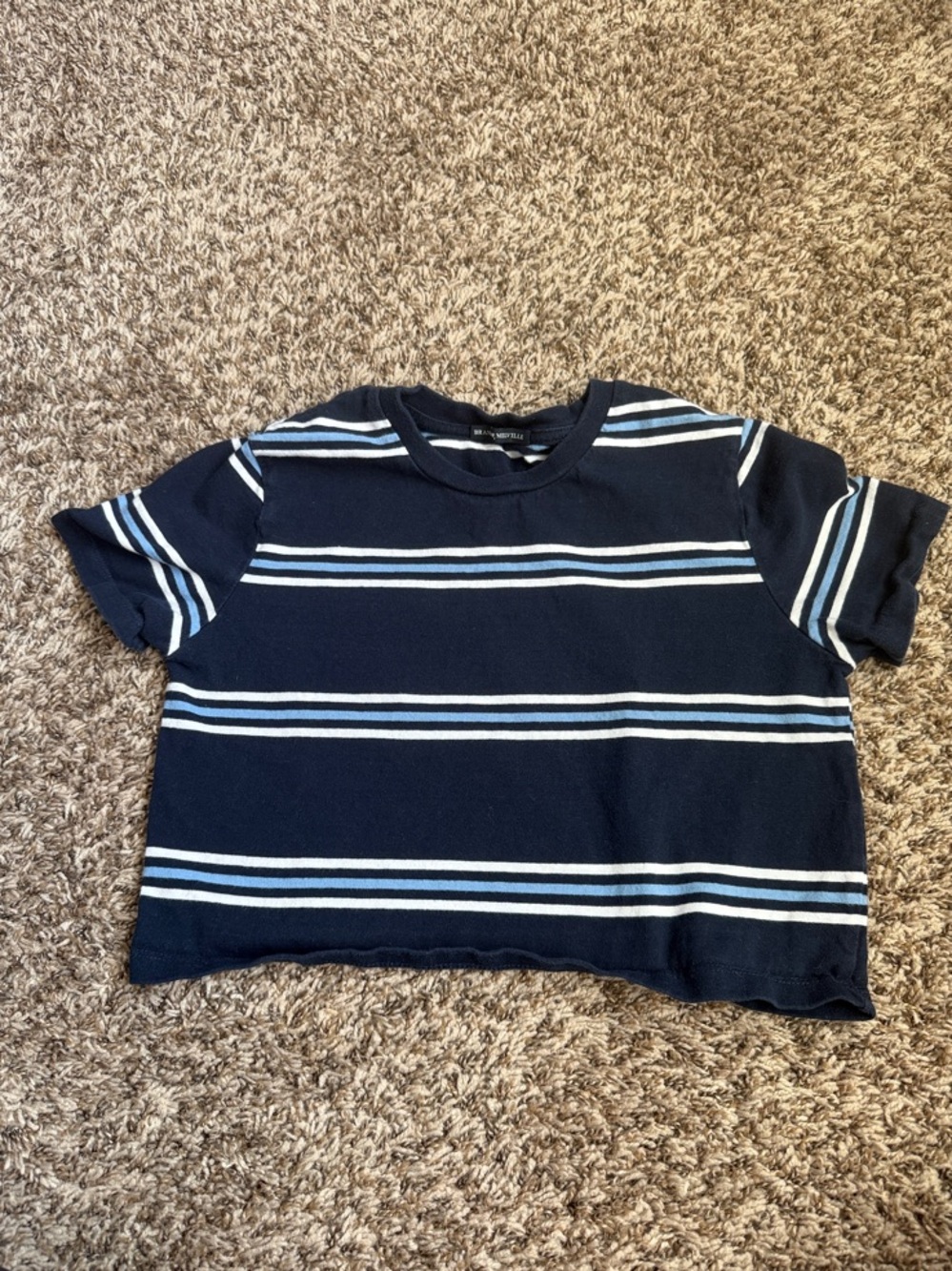 Brandy Melville Striped Navy Tee - Casual Short Sleeve Top